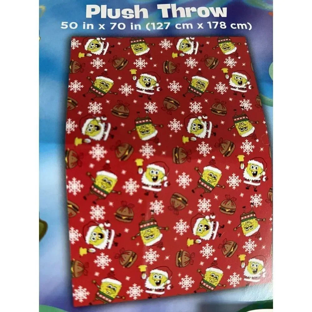 SpongeBob SquarePants In Santa Suit Christmas Blanket Throw Crabby Patty 50 X 70